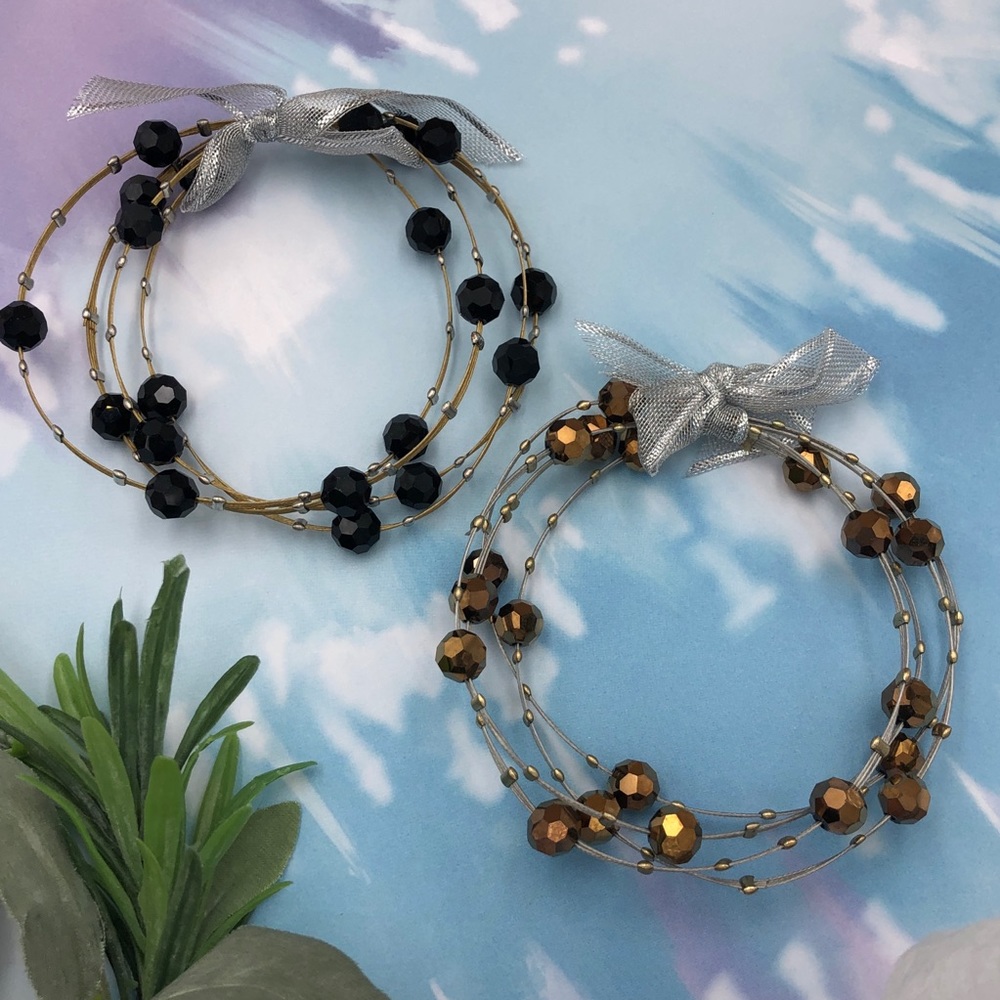 🌼Beaded Illusion Wire Set Bangle Bracelets